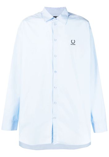 Raf Simons X Fred Perry embroidered-logo oversized shirt - Blu