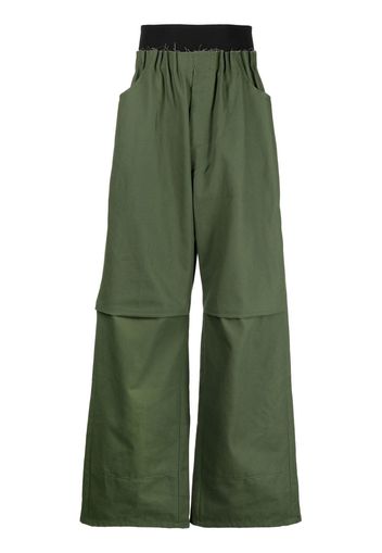 Raf Simons Pantaloni a gamba ampia con vita arricciata - Verde