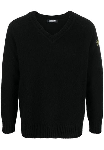 Raf Simons logo-patch V-neck jumper - Nero