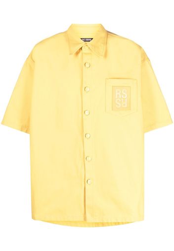 Raf Simons logo-patch denim short-sleeved shirt - Giallo