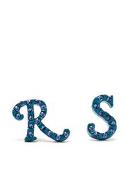 Raf Simons logo-lettering rhinestone stud earrings - Blu