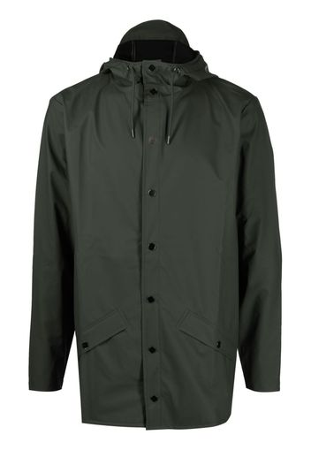 Rains drawstring-hooded buttoned rain jacket - Verde