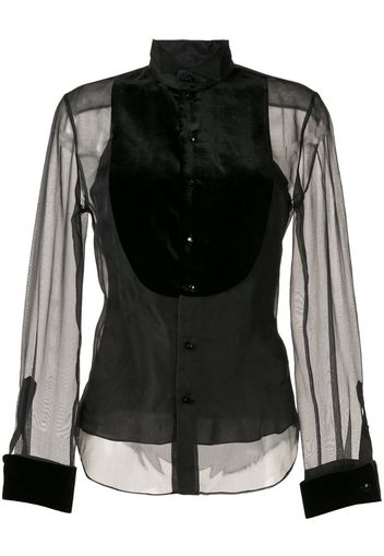 contrast bib sheer shirt