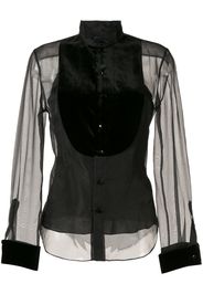 contrast bib sheer shirt