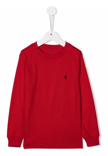 Ralph Lauren Kids embroidered-logo long-sleeved T-shirt - Rosso