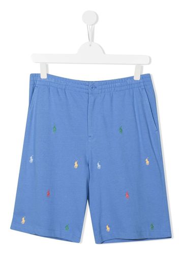 Ralph Lauren Kids embroidered-logo cotton shorts - Blu