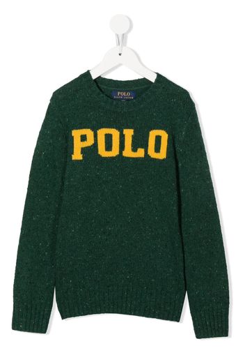 RALPH LAUREN KIDS logo-intarsia speckled jumper - Verde