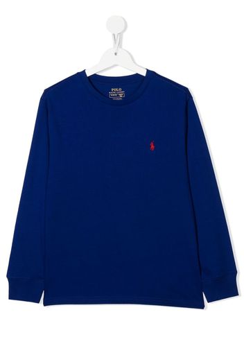 RALPH LAUREN KIDS embroidered-logo long-sleeve T-shirt - Blu