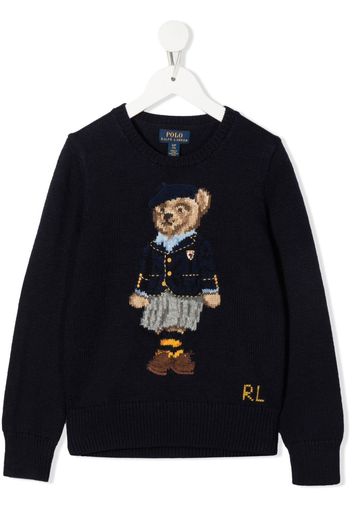 Ralph Lauren Kids teddy bear embroidered sweater - Blu