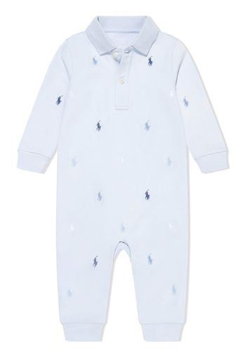 Ralph Lauren Kids embroidered-logo cotton romper - Blu