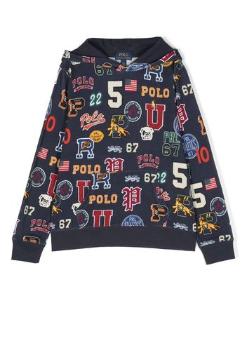 Ralph Lauren Kids Letterman-print cotton-blend hoodie - Blu