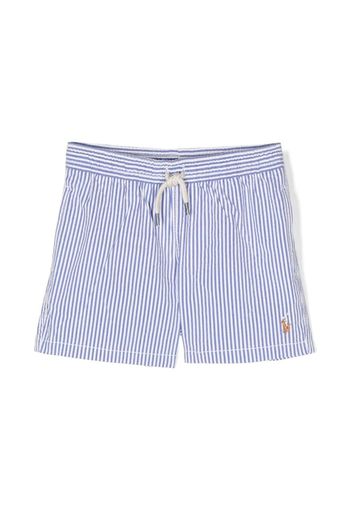 Ralph Lauren Kids striped drawstring-waist swim shorts - Blu