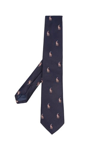 Ralph Lauren Kids embroidered-logo silk tie - Blu