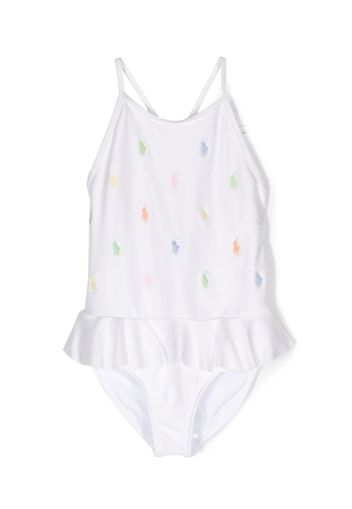 Ralph Lauren Kids embroidered-logo peplum swimsuit - Bianco
