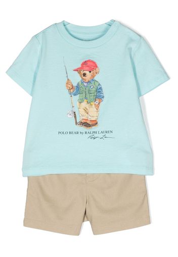 Ralph Lauren Kids Polo-Bear print shorts set - Blu