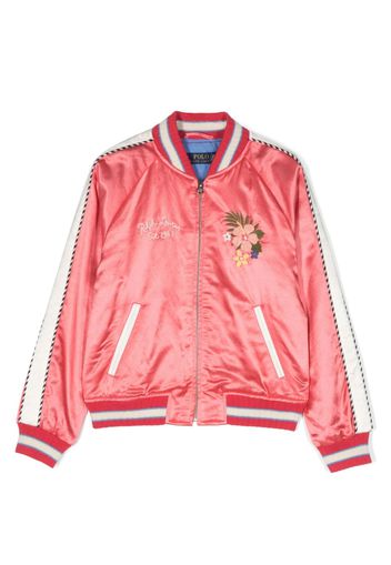 Ralph Lauren Kids floral-embroidered satin bomber jacket - Rosa