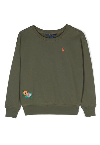 Ralph Lauren Kids floral-embroidery cotton sweatshirt - Verde