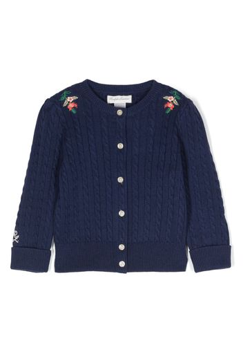 Ralph Lauren Kids embroidered-detail cable-knit cardigan - Blu