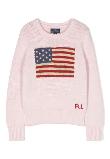 Ralph Lauren Kids patterned intarsia-knit cotton jumper - Rosa