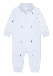 Ralph Lauren Kids embroidered-logo cotton romper - Blu