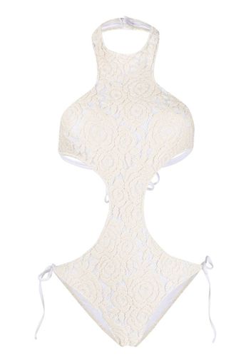 floral-lace open back one piece