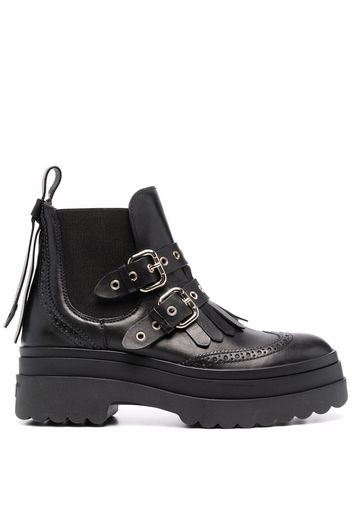 RED(V) buckled combat boots - Nero