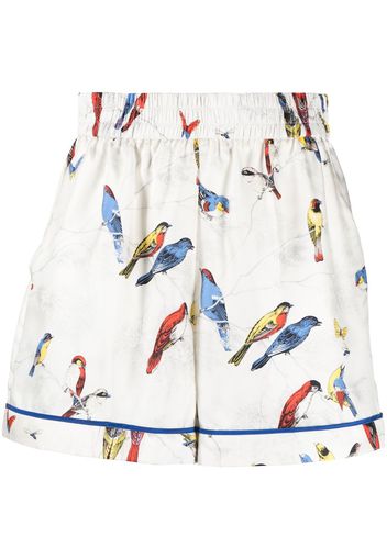 RED Valentino bird-print silk shorts - Bianco