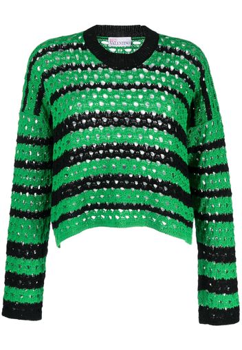 RED Valentino striped open-knit cotton jumper - Verde