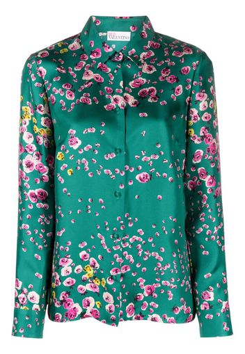 RED Valentino floral-print long-sleeve silk shirt - Verde