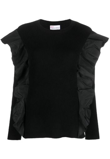 RED Valentino ruffle-detail ribbed-knit top - Nero