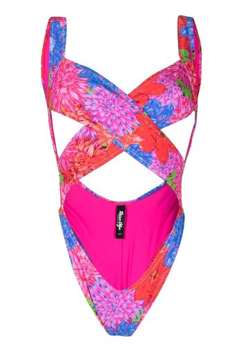 Reina Olga exotica-print crossover-straps one-piece - Rosa