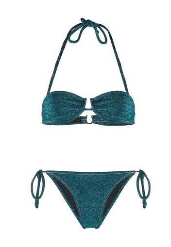 Reina Olga shimmer-finish bustier bikini - Blu