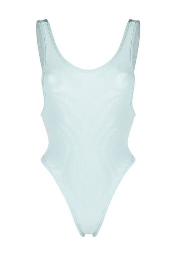 Reina Olga ribbed-detail open back swimsuit - Blu