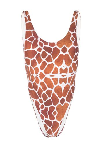 Reina Olga giraffe-print high-cut swimsuit - Marrone