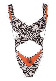 Reina Olga leopard-print crossover one-piece - Toni neutri