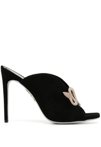 René Caovilla rhinestone-embellished 120mm suede mules - Nero