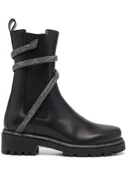 René Caovilla snake-embellished leather ankle boots - Nero