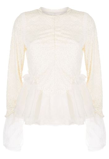 Renli Su Blusa con orlo in tulle - Bianco