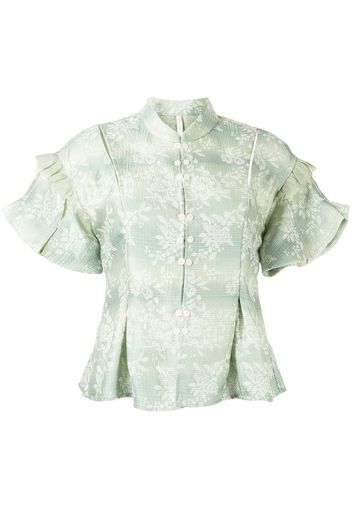 Renli Su floral-jacquard short-sleeve blouse - Verde