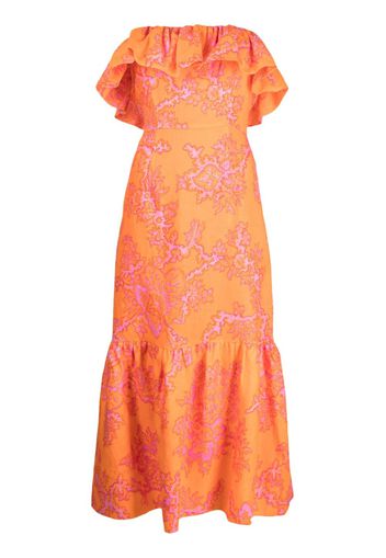 RHODE Thea coral-print ruffled dress - Arancione