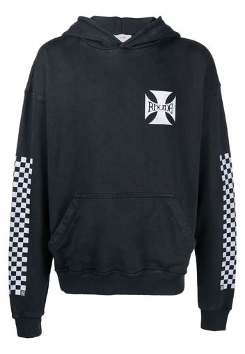 Rhude check-sleeves logo hoodie - Nero