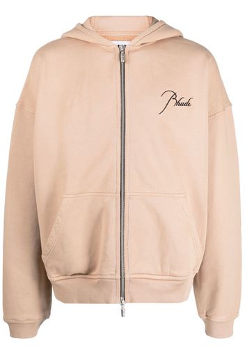 Rhude logo-embroidered zip-front hoodie - Toni neutri
