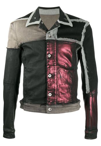 cropped faux-leather worker jacket