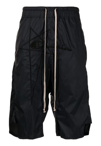 Rick Owens X Champion logo embroidered drop-crotch shorts - Nero