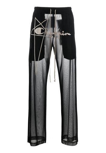 Rick Owens X Champion logo-embroidered sheer trousers - Nero