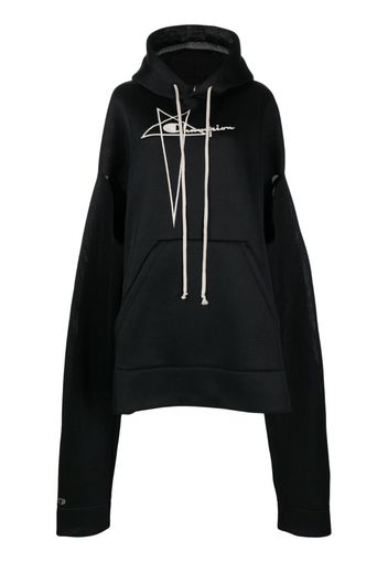 Rick Owens logo-embroidered pocketed hoodie - Nero