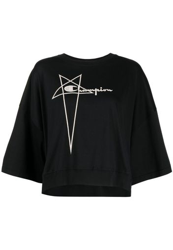 Rick Owens logo-embroidered cotton T-shirt - Nero