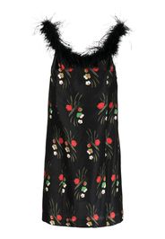 Rixo floral-print feather-trim dress - Nero