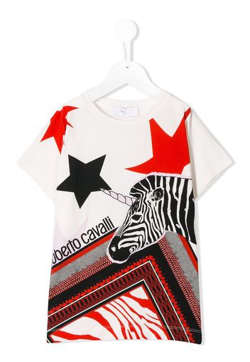 Roberto Cavalli Junior T-shirt con stampa Zebra Foulard - Bianco