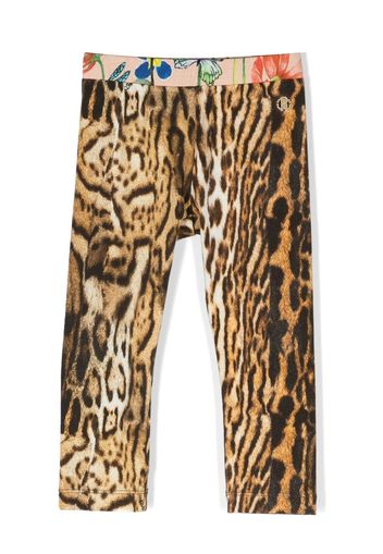 Roberto Cavalli Junior animal-print contrast-trim leggings - Marrone